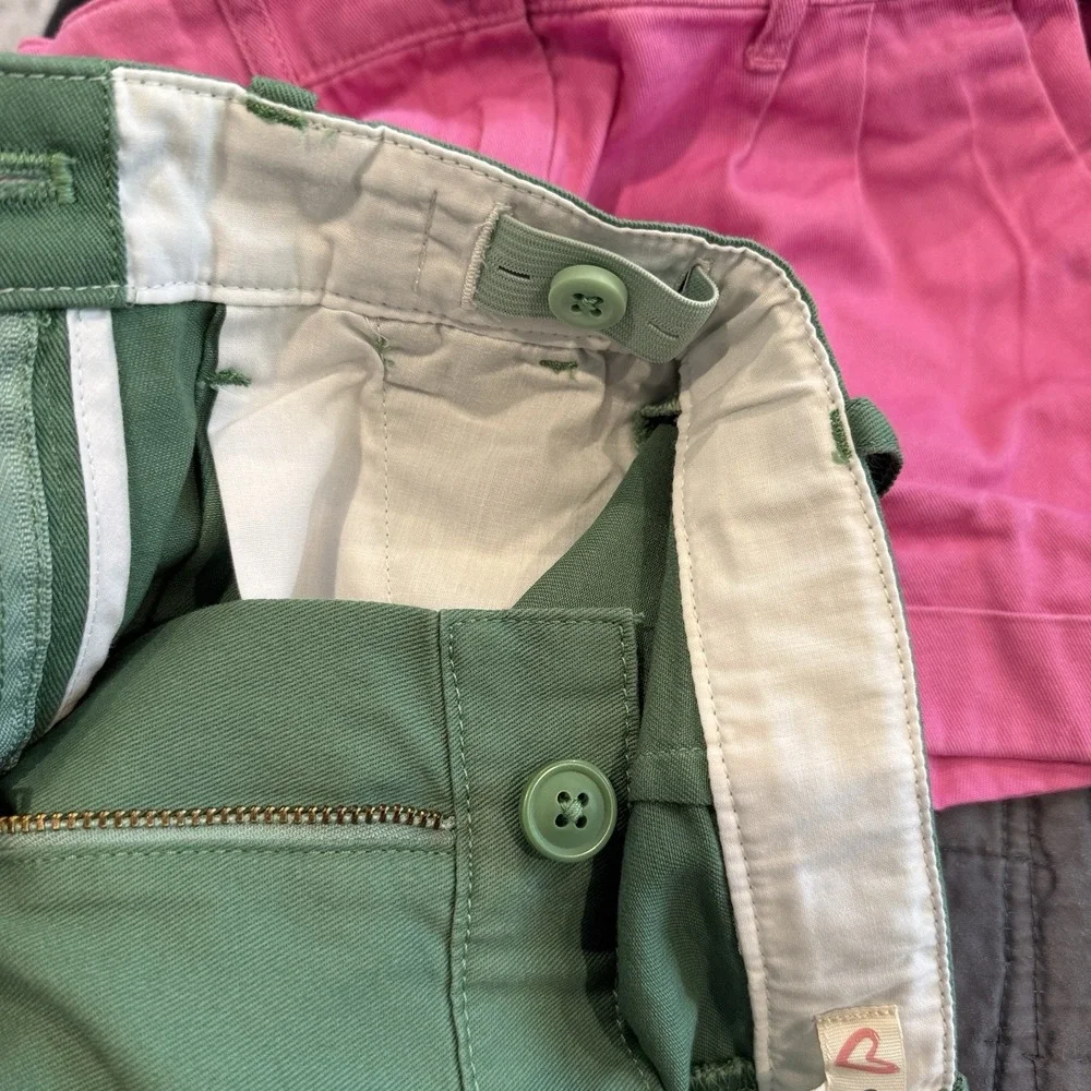 Crewcuts J.Crew Girls Green & Pink Pleated Chino Shorts Lot Of 2 Adj Waist Sz 8